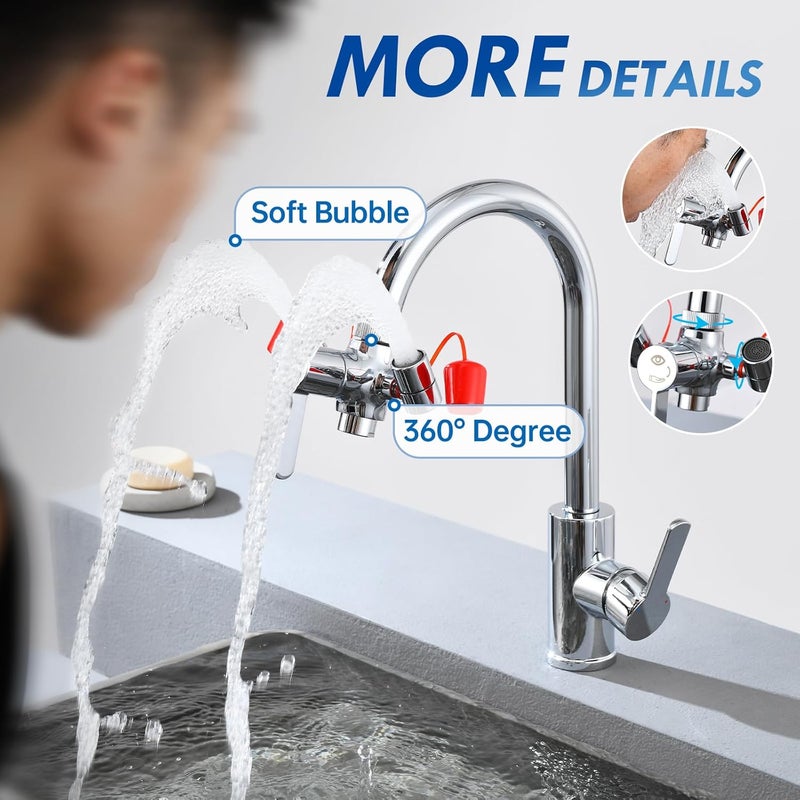 KroBer Faucet Mounted Eye Wash Station with Cover - Emergency Eye Wash Unit Eye Wash Kit for Lab, Factory, Industry Site, Office and Home, 5X Faucet Adapters - 1X Note Card-1X Warning Post - Image 2